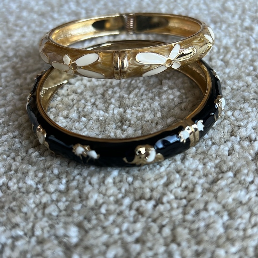 Black and Tan/ Gold tone enamel bangles